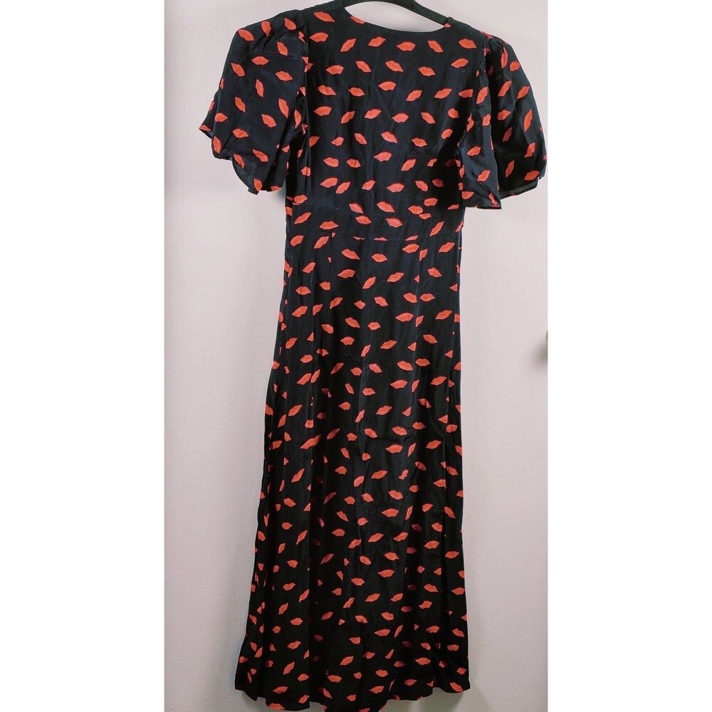 A New Day Women's Lip Print Short Sleeve Maxi Sundress Black Red Size 2 - Picture 6 of 13